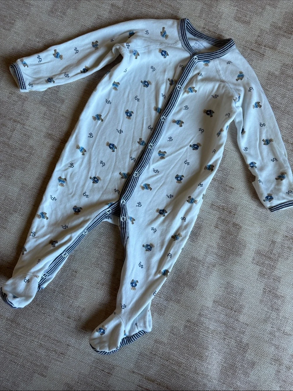 Ralph Lauren White Footed One-Piece with Blue Bear Print size 6M